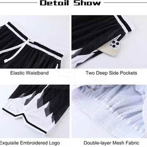 Short en maille de basket-ball brodé classique imprimé blanc brillant personnalisable pour hommes avec poches pas cher bas prix - Product Image 6