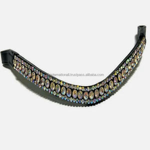 Diamantes de imitación de cristales de arco iris de 3 filas personalizados mega Bling forma de onda banda de cejas de caballo de cuero negro en mazorca completa sobre tamaños - Product Image 2