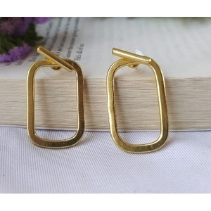 Boucles d'oreilles artisanales en laiton plaqué or, classiques, tendance, géométriques, à motif floral et chiffres, avec pierres en diamant poire, pour les soirées - Product Image 2