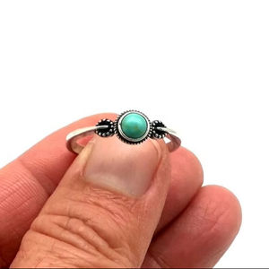 แหวนพลอยเทอร์ควอยซ์เงินสเตอร์ลิงเครื่องประดับทำมือแหวนเงินสไตล์ Boho สำหรับเป็นของขวัญสำหรับผู้หญิงตาม925 - Product Image 1