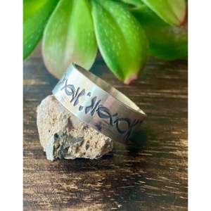Handmade Navajo Sterling <b>Silver</b> Band <b>Ring</b> Statement <b>Boho</b> Ethnic Geometric Design Cut Stone Dainty and Everyday Wear Size 14 - Product Image 4