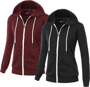 Elegante Sudadera ligera con cremallera y manga larga hecha a mano de algodón y poliéster chaqueta con capucha para mujer ribetes acanalados puños - Product Image 1