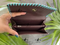 Dompet Wanita Desainer Gaya Barat Baru dengan Ukiran Tangan Warna Turquoise, Dompet Ponsel Multifungsi, Laris Manis