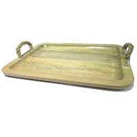 Plateau de service rectangulaire moderne fait main avec poignées en corde, pour le rangement des aliments, en bois, bambou, cuir, acacia, métal