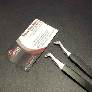 Pinzas japonesas de extensión de pestañas de acero inoxidable, mate negro recubierto de material sostenible, diseño recto y curvo - Product Image 3