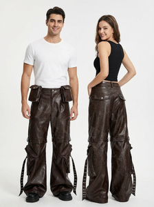 Fashion Premium Genuine Leather Cargo Pants Motorcycle Tactical Utility <b>Trouser</b> Pockets Buckle Strap Riding Leather Pants Women - Product Image 6