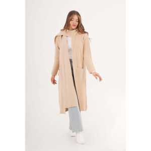 Cárdigan Largo de Punto Beige al por Mayor con Cuello de Bufanda Casual - Product Image 2