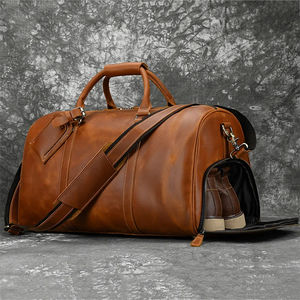 Vintage High-Capacity Leather Duffel <b>Bag</b> <b>with</b> Shoe <b>Compartment</b> and Gym Accessory Embossed <b>Tote</b> for Short Travel - Product Image 1