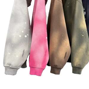 Ensemble survêtement homme, logo brodé entièrement personnalisé, léger, streetwear d'hiver, délavé à l'acide, pantalon de survêtement et sweat-shirt avec patchs usés - Product Image 6