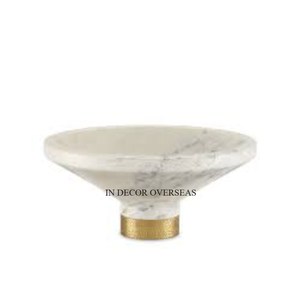 High In Demand <b>White</b> Color Marble Round Shape Serving Bowl With Gold Plated Stylish Designer Base Home & Hotel Kitchen Supplies - Product Image 4