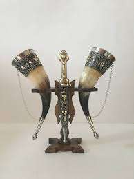 Corne à boire OX finie à la main la plus exigeante avec support en corne Corne à boire Viking naturelle Tasse à boire de bière Tasse à vin - Product Image 5