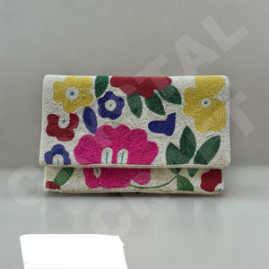 <b>Pink</b> Flower Beaded <b>Clutch</b> Purse for Women Summer Party <b>Bag</b> with Birthday Gift Floral Bead Design Custom Beaded Party <b>Clutch</b> - Product Image 3
