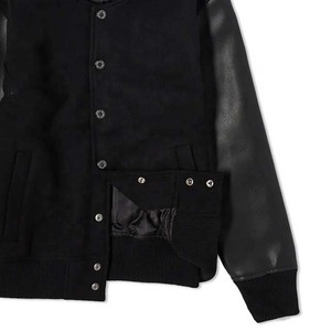 Wholesale Embroidered Chenille Patches Black Varsities Jacket Wool Body Leather Sleeves Letterman Baseball College Jacket - Product Image 4