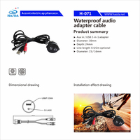 Prise audio marine étanche USB AUX RCA avec câble d'extension de 6,5 pieds pour autoradio de bateau