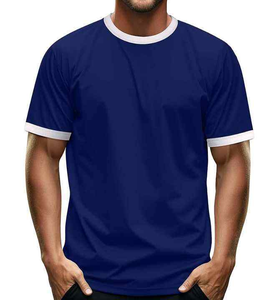T-shirt de sport à col rond avec logo personnalisé, T-shirt Ringer vierge à manches courtes en coton, col contrasté, T-shirt Ringer pour homme - Product Image 1