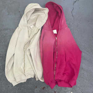 Sudadera con capucha recortada lavada con ácido de fabricante de ropa personalizada 100% algodón Sudadera con capucha en blanco funcional Distress Vintage Zip Hoodie Unisex - Product Image 1