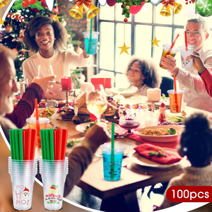 Gobelets en plastique biodégradable recyclables de Noël avec couvercles et pailles, étanches, jetables, fournitures de fête de Noël, gobelets durables - Product Image 6