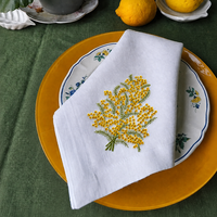 Serviettes de table brodées en lin/coton, modernes, carrées, réutilisables, avec broderie personnalisée (45x45cm) pour bar et banquet