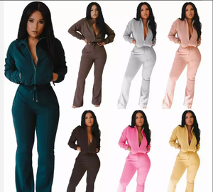 Conjunto Deportivo para Mujer Talla Grande, Corte Ajustado, Pantalones Acampanados, Colores Hexagonales, Ropa Deportiva Otoñal, Logotipo Personalizado, Traje para Correr, Cortavientos, Ligero - Product Image 1