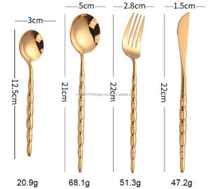 Diseño de lujo Apto para lavavajillas 18/10 Mango de bambú dorado Diseño Espejo Juego de cubiertos pulidos - Product Image 3