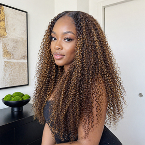 Extensiones de Cabello Humano Rizado P4 27 con Mechas, Textura Afro Kinky 4A 4B, Mezcla de Colores Marrón y Rubio, Trama de Cabello - Product Image 1