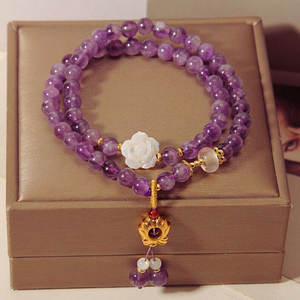 Pulsera de lujo hecha a mano con cuentas de amatista natural de 8 mm con engaste de bisel para joyería de moda con regalo de cumpleaños. - Product Image 4