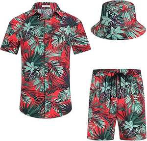 Ensemble 2 pièces pour homme, chemise et short en coton et lin, style plage, été, pantalon en lin pour homme, tissu tricoté, décontracté, gaufré - Product Image 1