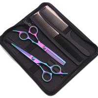 VENTA CALIENTE Kit de tijeras de pelo profesional negro y dorado Juego de peluquero recubierto de titanio de 5 piezas con tijeras de corte de borde de maquinilla de afeitar
