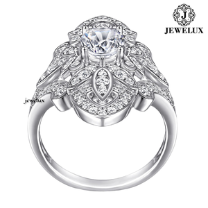 Jewelux Women's 925 Silver Oval Cut Diamond <b>Cocktail</b> <b>Ring</b> Vintage Flower Design Pave Setting Engagement <b>Ring</b> From India - Product Image 3