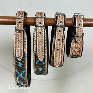 Collares de perro para mascotas de cuero genuino duradero suave y cómodo de lujo de alta resistencia, Collar para mascotas con cuentas de cuero mecanizado a mano de último diseñador - Product Image 1