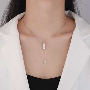 Luxury Bezel 2 Carat Brilliant Cut Lariat Y Shaped Collarbone <b>Chain</b> Pendant Tassel Bubble Sterling <b>Silver</b> Moissanite <b>Necklace</b> - Product Image 6