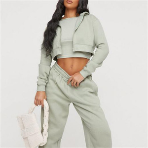 Jersey de algodón de invierno de alta calidad para mujer de talla grande, Top corto con capucha y logotipo personalizado, ropa de calle con cremallera, longitud corta, Terry, otoño - Product Image 6