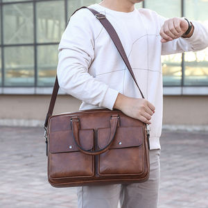 กระเป๋าหนังแท้สำหรับผู้ชาย, กระเป๋าใส่แล็ปท็อปกระเป๋าผู้บริหารแนววินเทจเป็นมิตรต่อสิ่งแวดล้อมกันน้ำ - Product Image 5