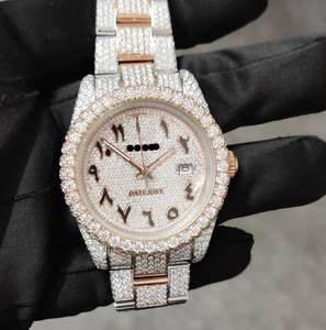 Montres mécaniques de luxe pour hommes et unisexe, de qualité supérieure, en quartz blanc rose, moissanite, diamant, bicolore, style hip-hop, verre - Product Image 1