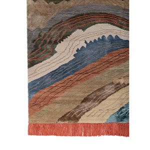 Alfombra Manchaha de Lana y Seda de Bambú Anudada a Mano, Color Marfil, 10 mm de Grosor, Diseño Abstracto para el Hogar, Pasillo, Rectangular - Modelo Les-2794 - Product Image 4