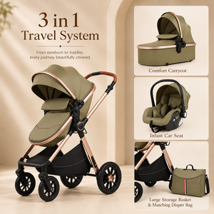 Système de voyage pour bébé 3 en 1 OEM avec <span class=keywords><strong>nacelle</strong></span>, siège auto pour nourrisson, poussette de luxe pliable pour la vente en gros - Product Image 1