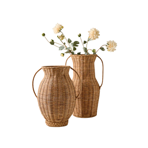 Retro Living Room Decoration Rattan Flower Vase Rattan Urn Vase (Set Of 2) Flower <b>Pots</b> For Home Decor Wholesale From Vietnam - Product Image 1