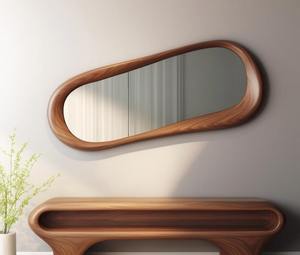 Handmade Walnut Round Art Deco Wall <b>Mirror</b> Minimalist Wooden Frame Entryway Decor at Best Price - Product Image 4