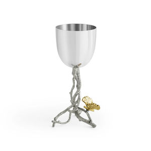 Gobelet à vin en métal artisanal avec base en branche d'argent artistique et accent en feuille d'or, verrerie décorative de luxe, gobelet à vin - Product Image 5