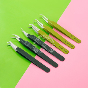 Pince à épiler courbée à pointe en fibre, best-seller, pour extensions de cils volume, avec grip antidérapant en acier inoxydable - Product Image 1