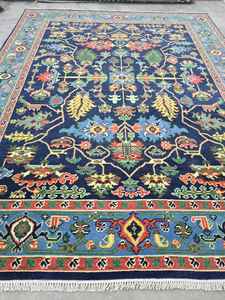 Tapis turc moderne en coton Oushak tricoté à la main bleu ciel Floral Low Pile Pet Friendly Home Design 12x15 & 9x12 Sizes Vintage Carpet - Product Image 2