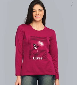 Ladies Oversized Long Sleeve 100% Cotton T-Shirt Summer High Quality Ready Wear 180 Gsm Knitted Unique Solid Print Sweet Front - Product Image 5