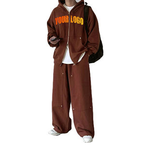 Custom Men's Oversized Drop Shoulder Baggy Trouser With Custom Printing Logo Design 100% Cotton Fleece Zipper <b>Hoodie</b> Tracksuits - Product Image 1