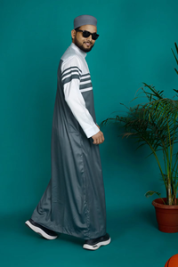 Acheter Stratum Gris Aura Longue Longueur Thobe Homme Dernière Conception Traditionnelle Musulmane Vêtements Accessoire Respirant Polyester - Product Image 3