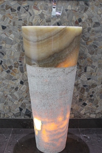 Lavabos Modernos Ovalados de Ónix con Semi-Pedestal para Baño y Cocina, con Acabado Pulido y Montaje de Grifo de un Solo Orificio - Product Image 6