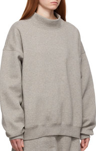 Sudadera de felpa de algodón francés bordada para mujer, jersey de cuello simulado de gran tamaño, gris liso, transpirable, informal para Otoño Invierno - Product Image 2