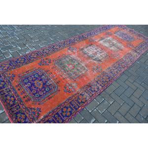 4.2x11.8 ft Turkish Vintage Rug, <b>Runner</b> Rug, <b>Red</b> Wool Rug - Product Image 2