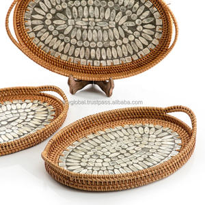 Fabrication de produits de haute qualité, plateau de service rond en nacre et rotin, décoration intérieure du vietnam - Product Image 6