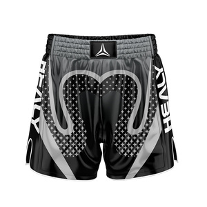 Pantalones Cortos Deportivos Unisex Healy, Impresión por Transferencia de Calor, Secado Rápido, Poliéster Elástico, Negro Gris, Logotipo Frontal, Artes Marciales para Adultos - Product Image 1