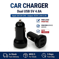 Chargeur de voiture double USB-A 24W, adaptateur allume-cigare 5V4.8A, source d'alimentation OEM d'usine, chargeur de voiture abaisseur de tension 12-24V